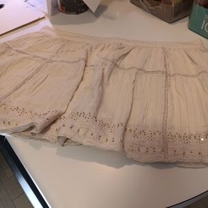 American Eagle Outfitters Cream Skirt with Gold Details